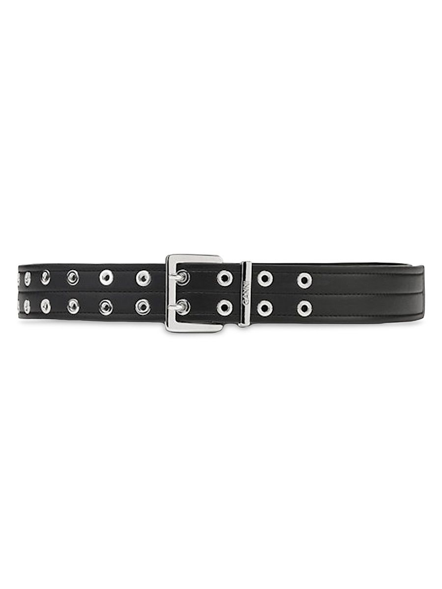 Women's Double Eyelet Leather Belt - Black - Size Medium