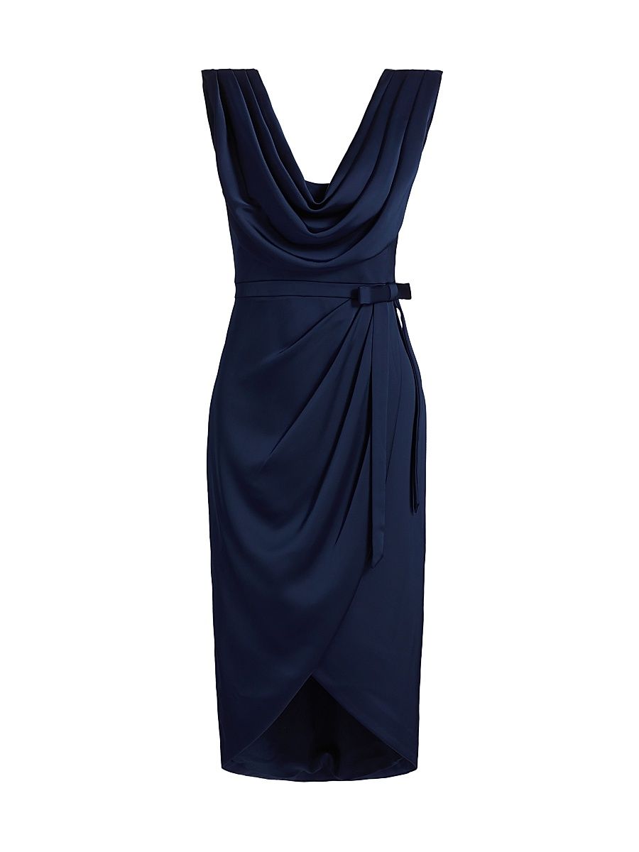 Women's Stephanie Satin Wrap Cocktail Dress - Nautical Navy - Size 12