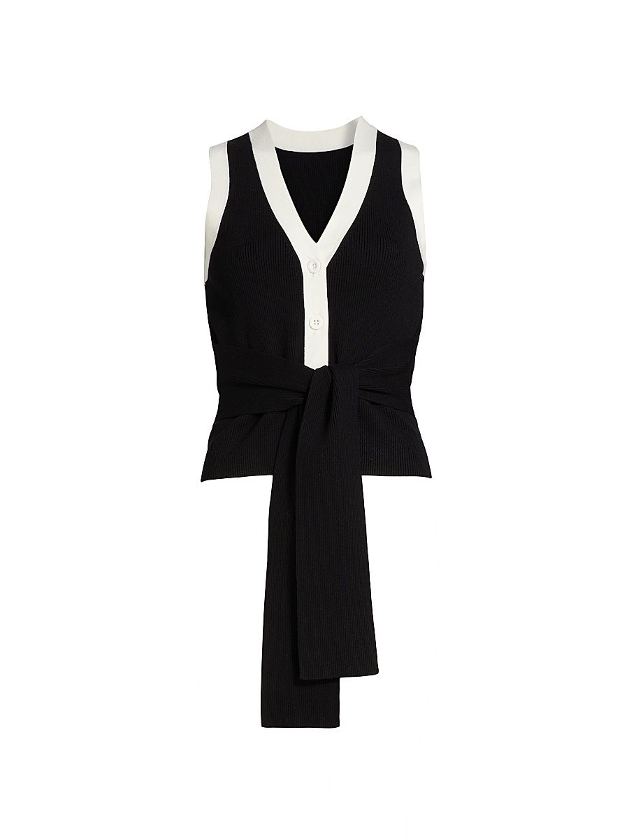 Women's Collins Knit Tie-Waist Top - Ivory Jet - Size XL