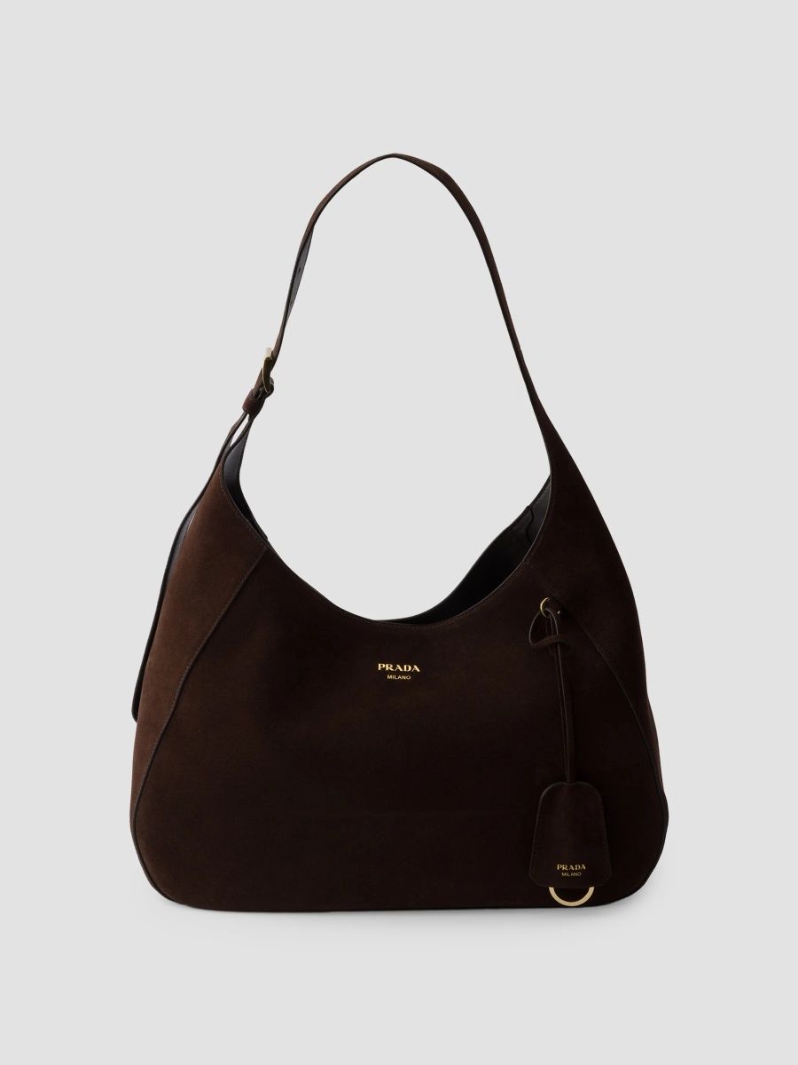 Prada Women's Boogie Large Suede Shoulder Bag - Brown