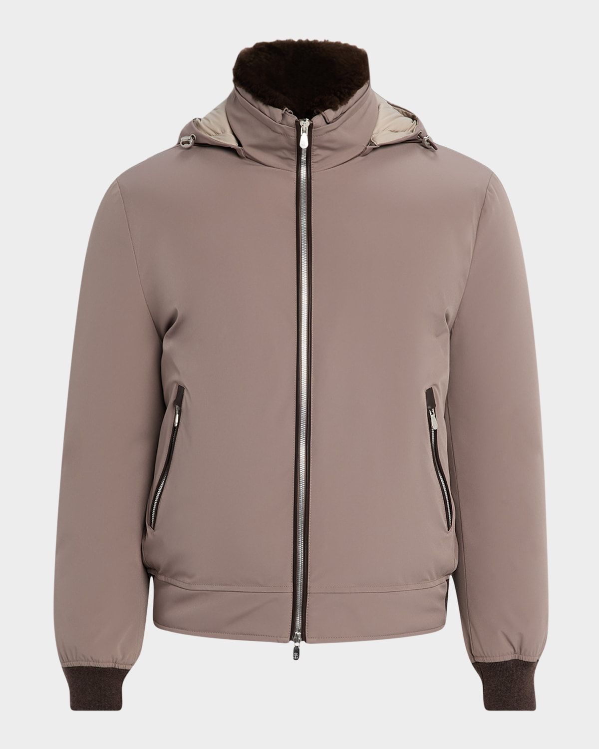 Men & apos;s Full-Zip Nylon and Shearling Jacket with Detachable Hood