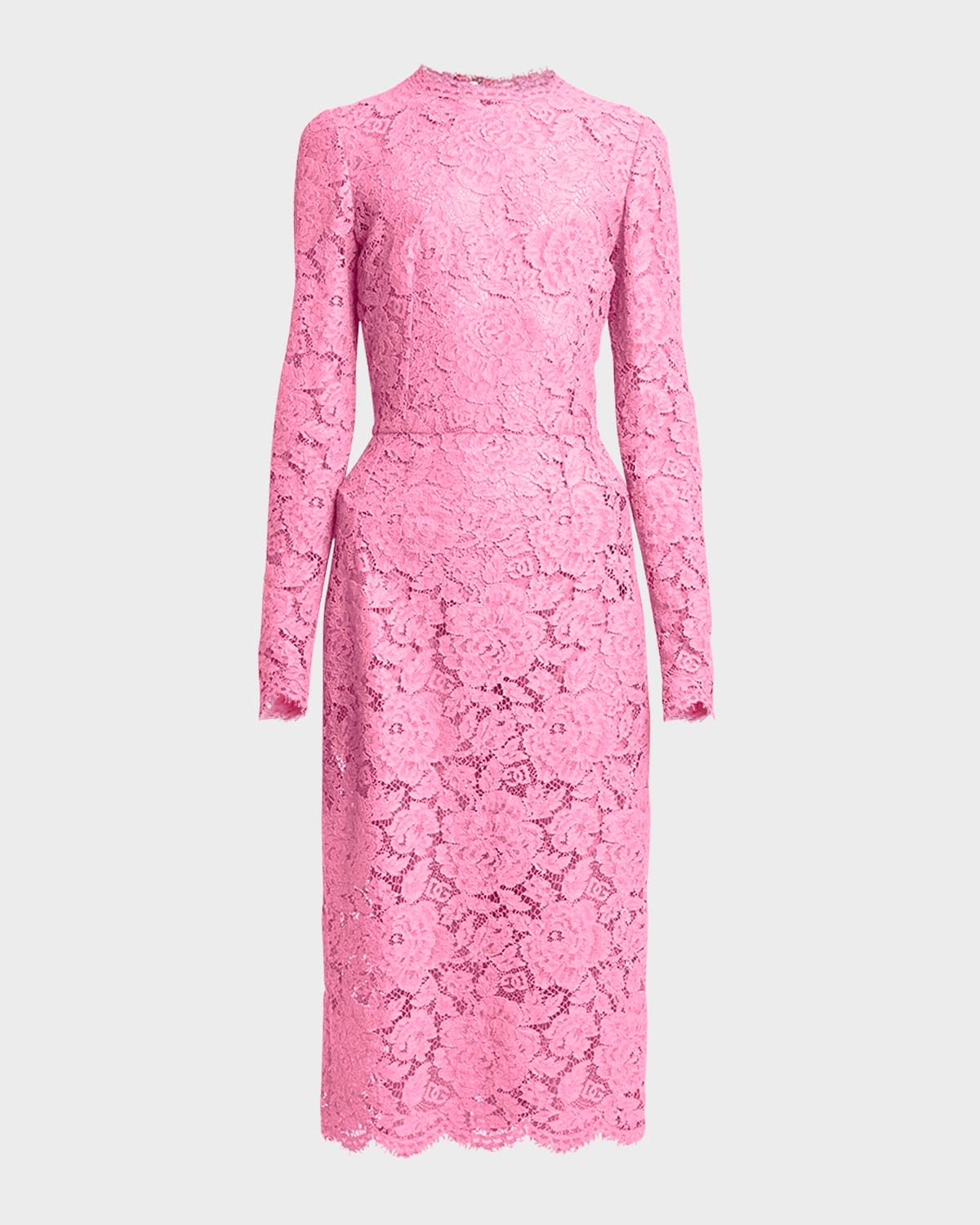 Floral Lace Long-Sleeve Midi Dress