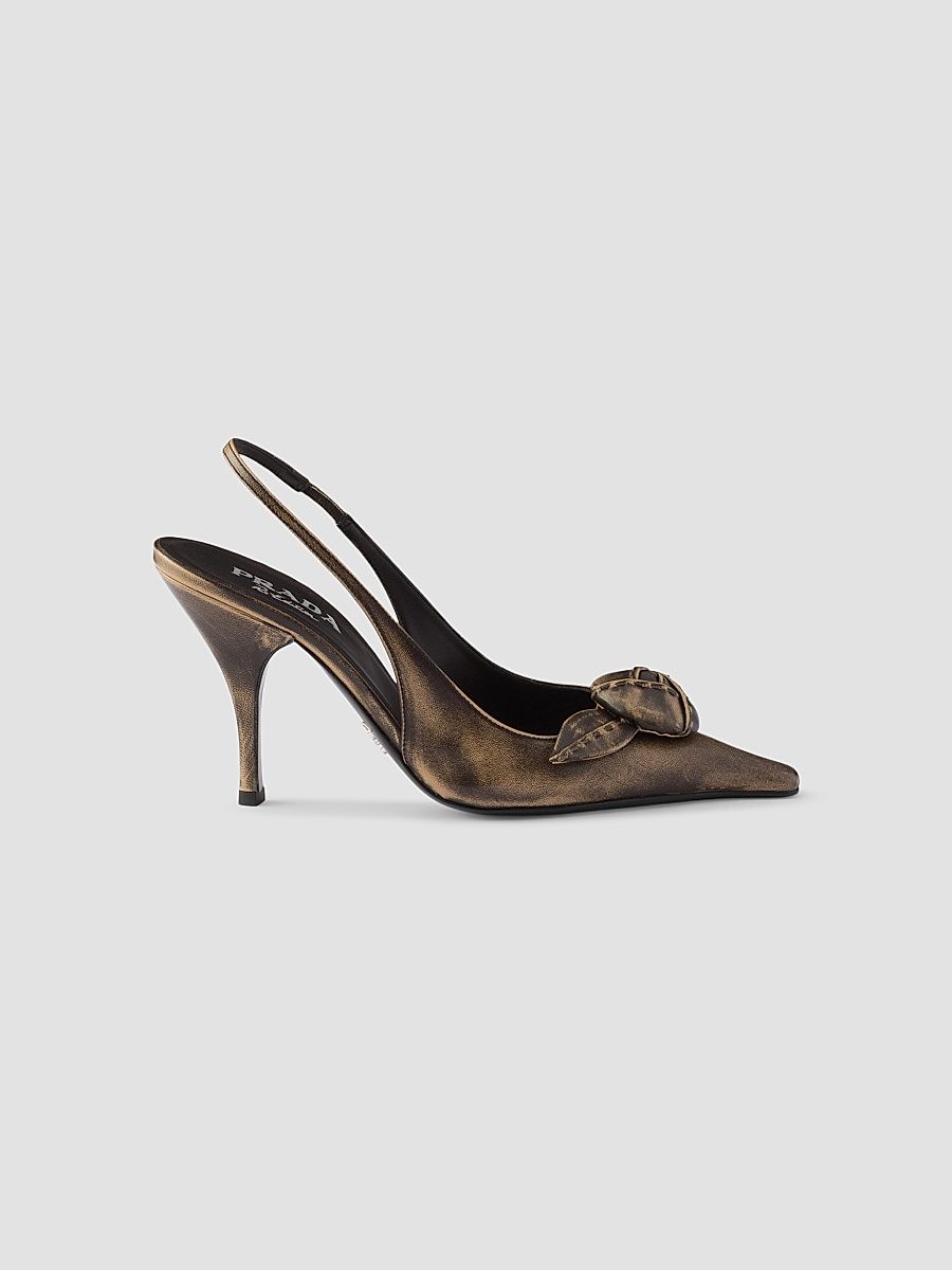 Women's Leather Slingback Pumps - Beige Khaki - Size 5.5
