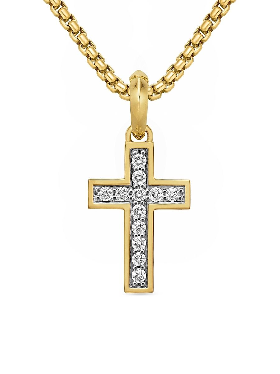 Men's Streamline Cross Pendant in 18K Yellow Gold - Diamond