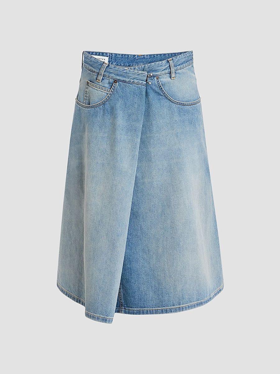 Women's Wrap A-Line Denim Midi Skirt - Old Blue - Size 10