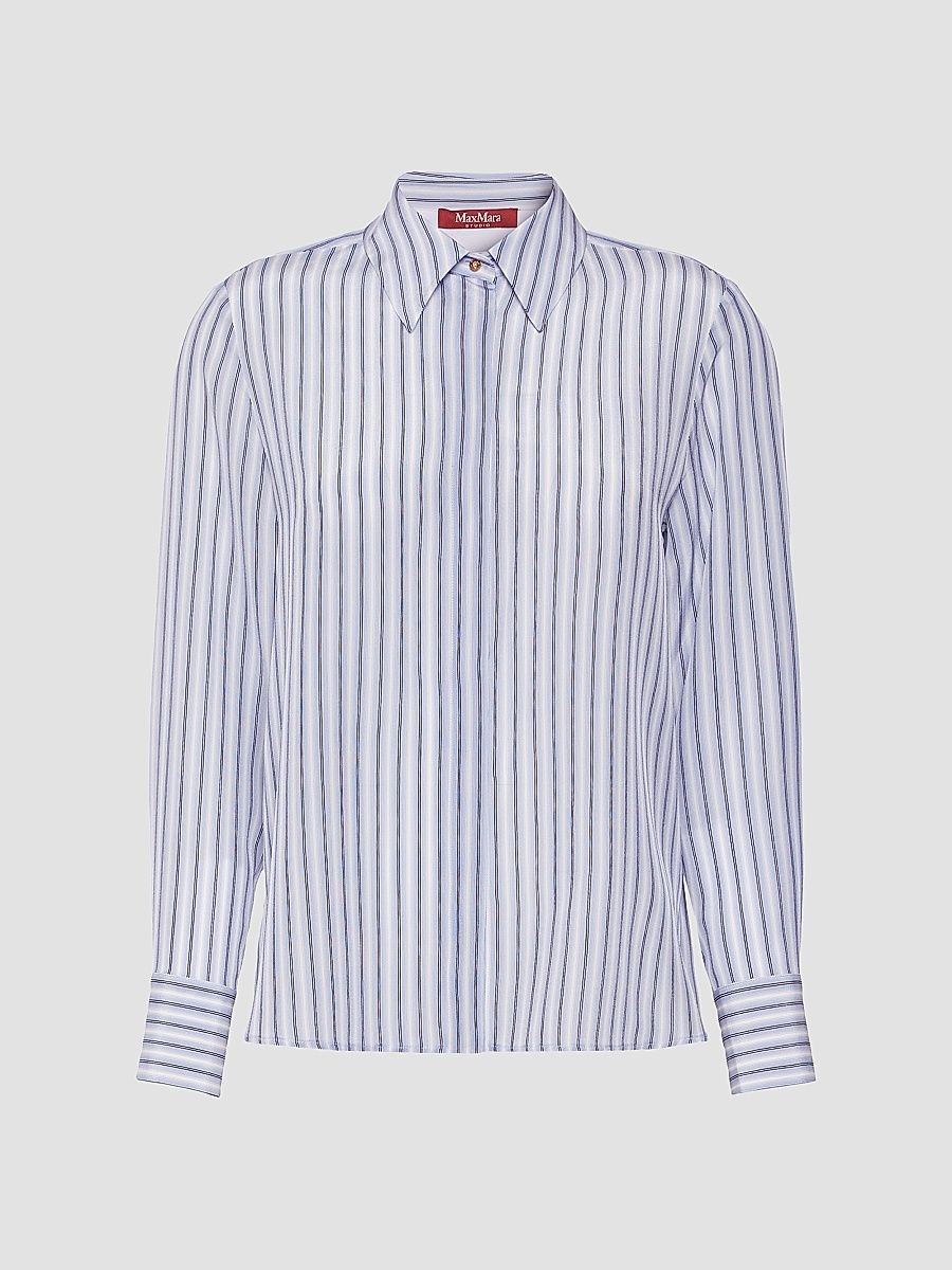 Women's Printed Silk Shirt - Light Blue - Size 14