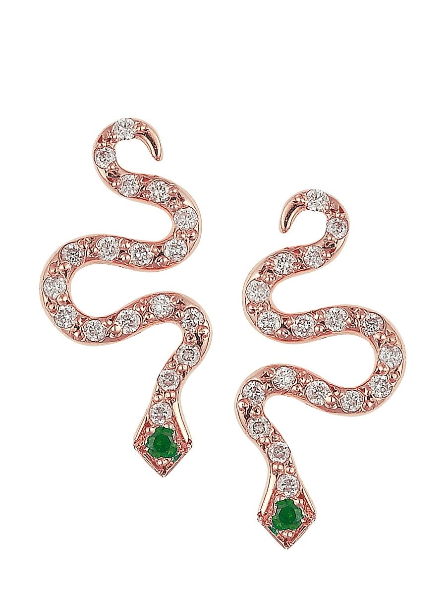 Women's Snakes 18K Rose Gold, Diamond & Tsavorite Little Snake Earrings - Yellow Gold