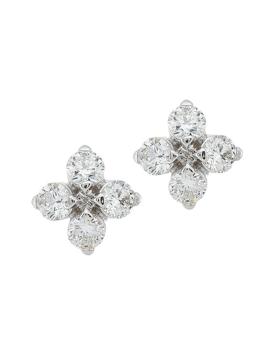 Women's Love In Verona 18K White Gold & Diamond Flower Stud Earrings - White