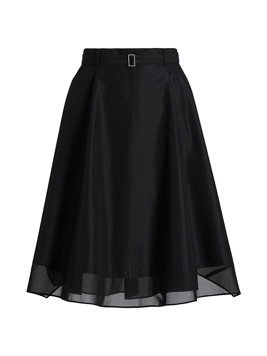 Women's Belted Flounce Chiffon-Combo Skirt - Black - Size 12