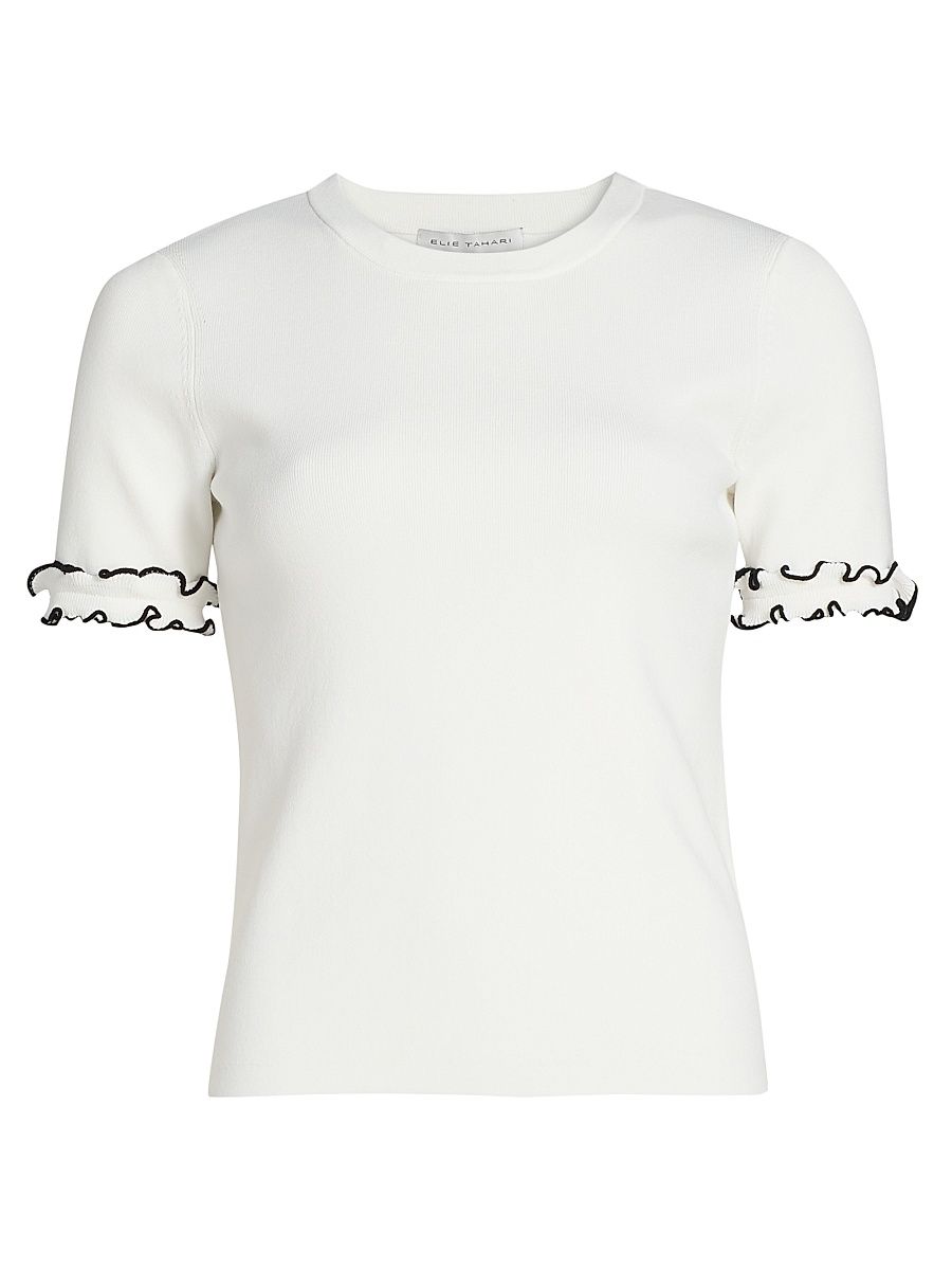 Women's The Rose Frill-Cuff Top - Sky White - Size XL