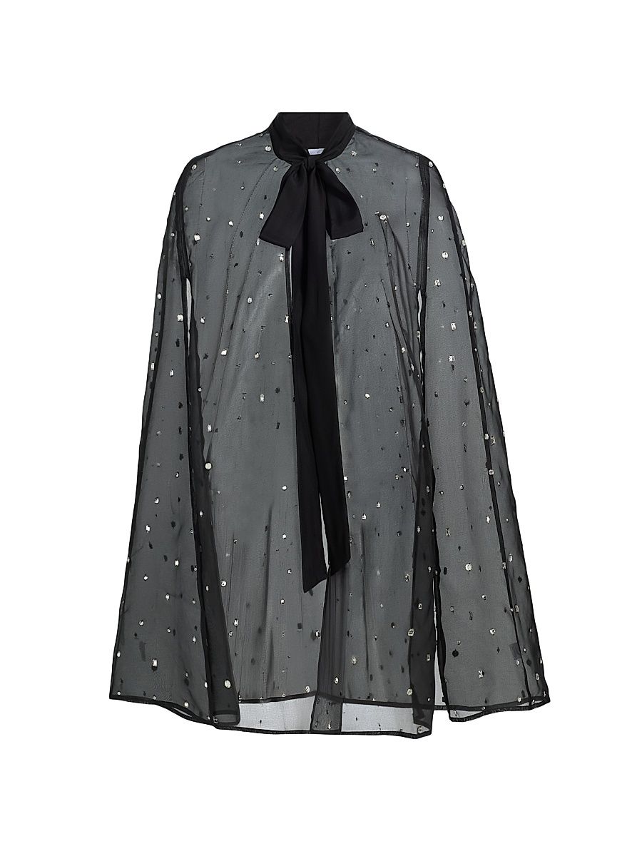 Women's Hand-Embroidered Crystal Silk Organza Cape - Black