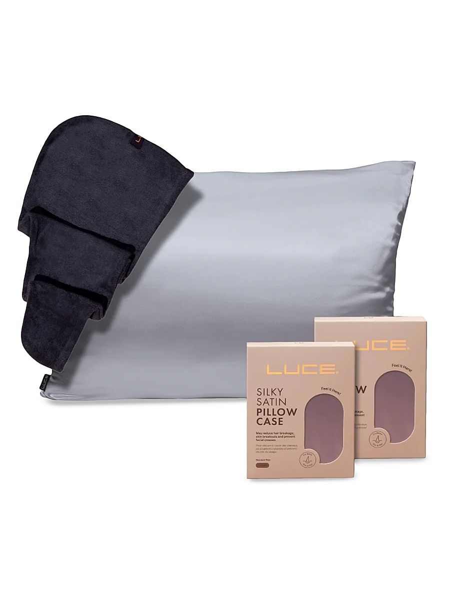 Women's Silky Satin Pillowcases + Hair Towel Wrap - Grey