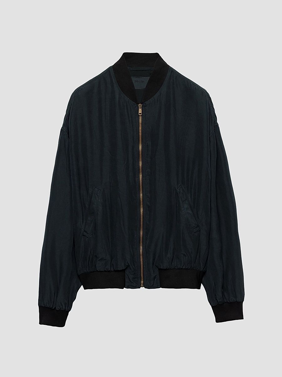 Men's Silk Bomber Jacket - Black - Size Medium