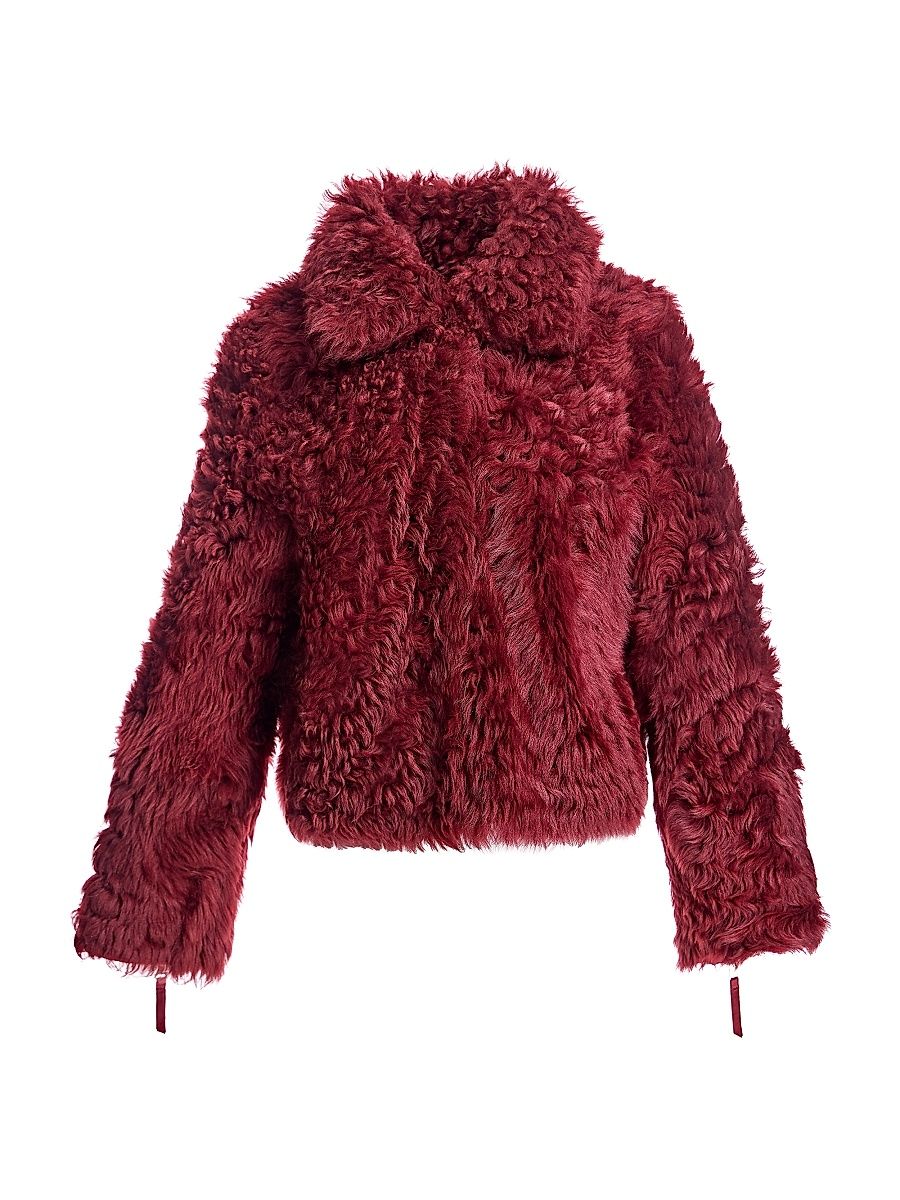 Women's Reversible Curly Shearling Jacket - Red - Size Medium