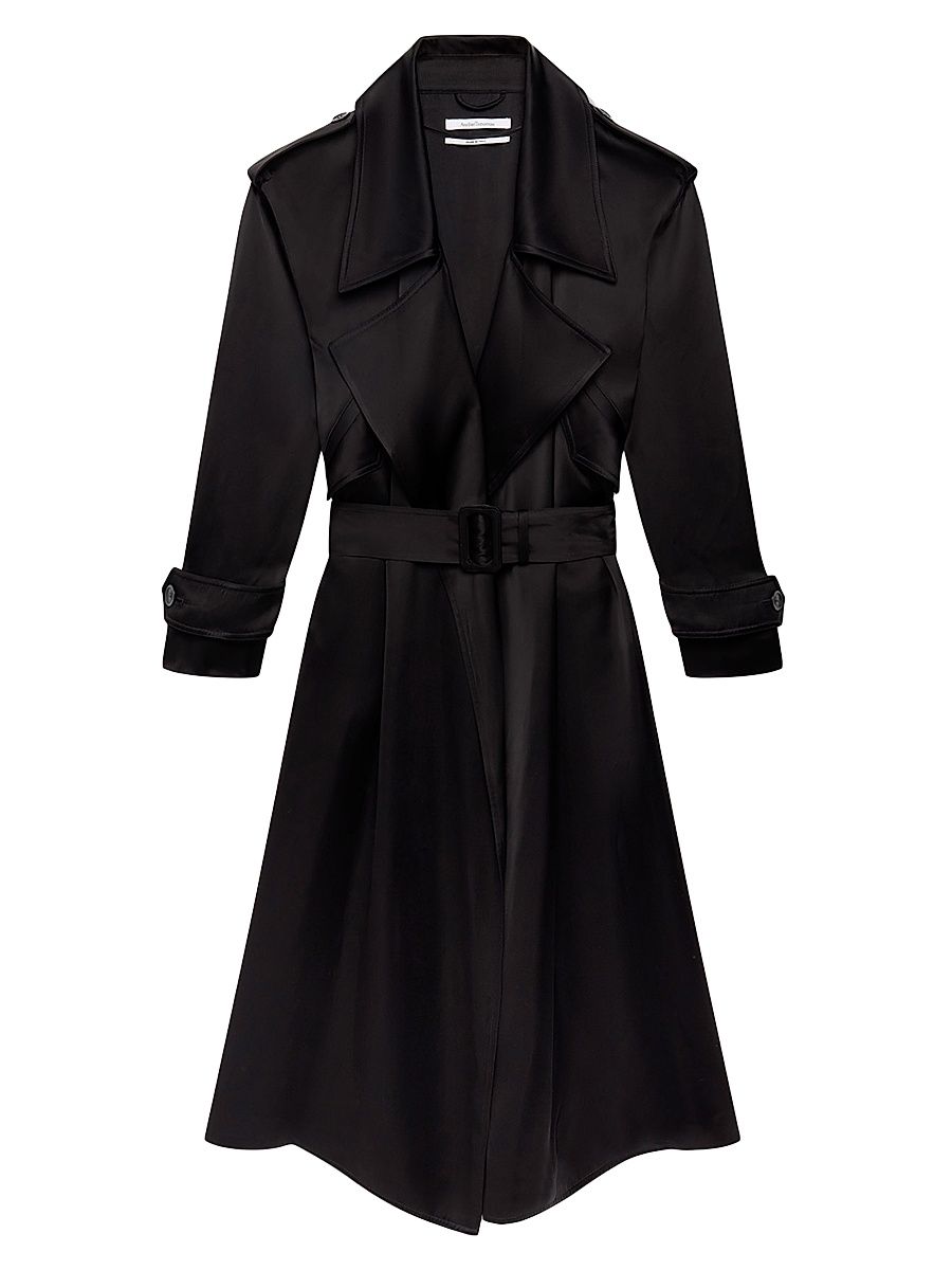Women's Satin Soft Trench Coat - Black - Size Medium