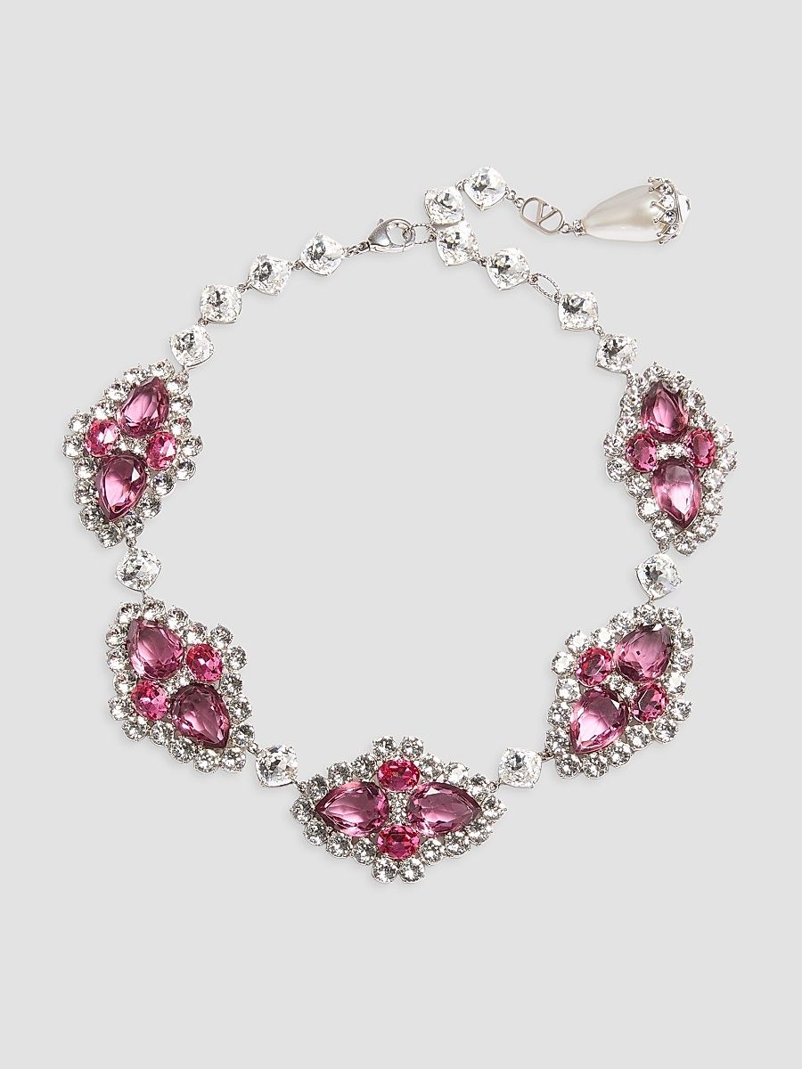 Women's Pas Plus Necklace in Metal, Resin, Enamel and Crystals - Palladium Pink