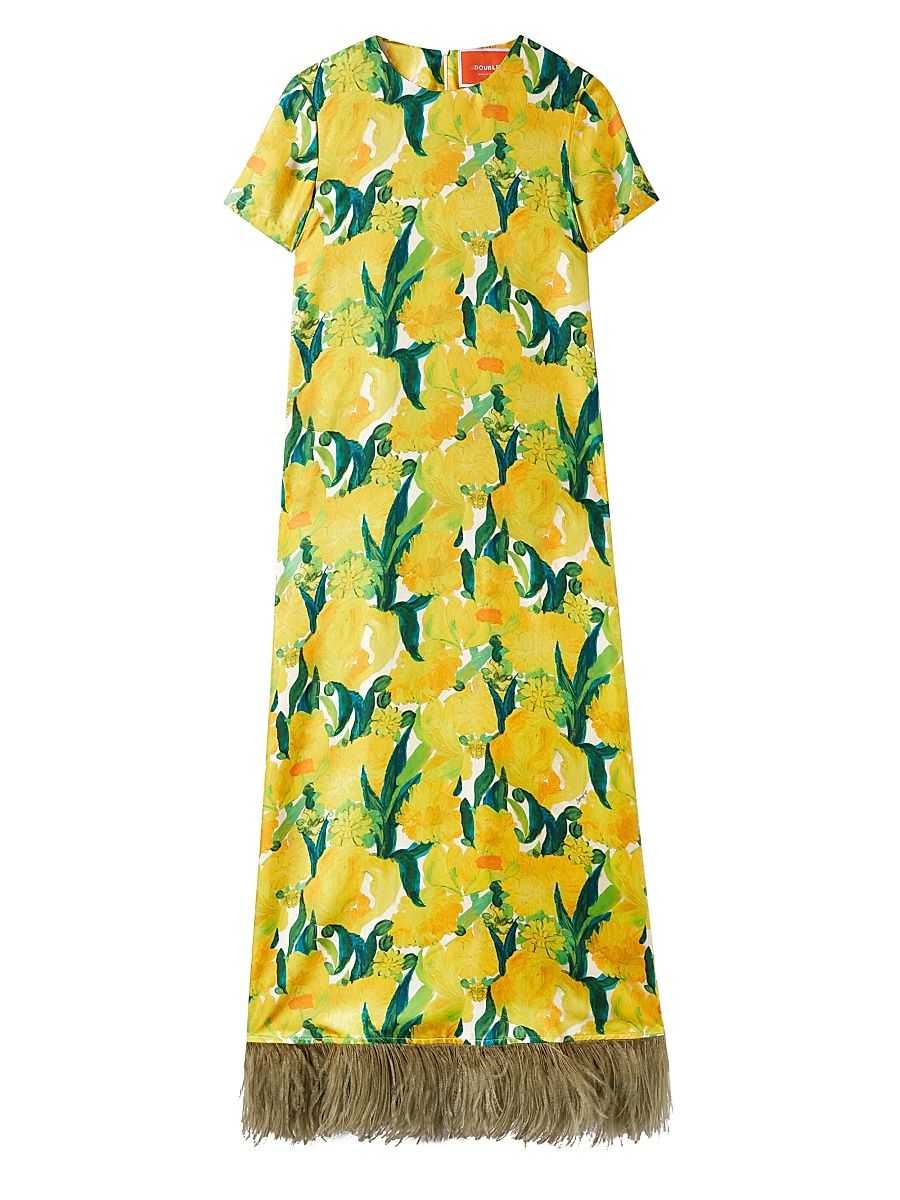 Women's Swing Dress with Feathers - Zesty Yellow - Size XS