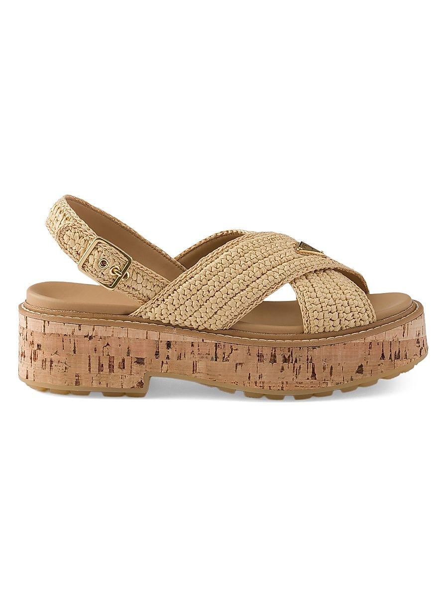 Women's Crochet Platform Sandals - Beige Khaki - Size 5