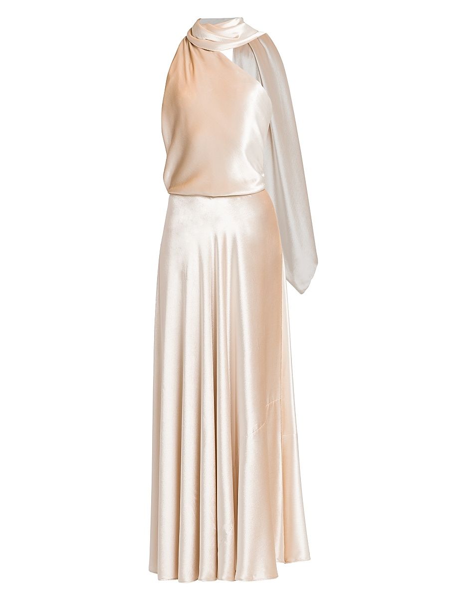 Women's Velvet Draped One-Shoulder Dress - Ivory - Size 8