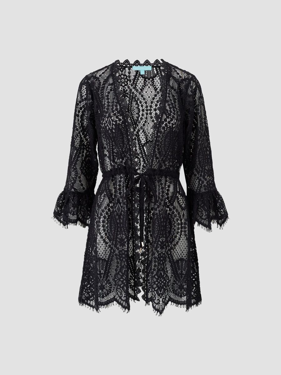 Melissa Odabash Women's Naia Sheer Open Caftan - Black - Size Large