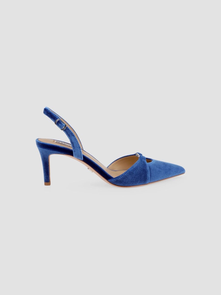 Badgley Mischka Women's Roger 65MM Embellished Satin Slingback Pumps - Navy Velvet - Size 11