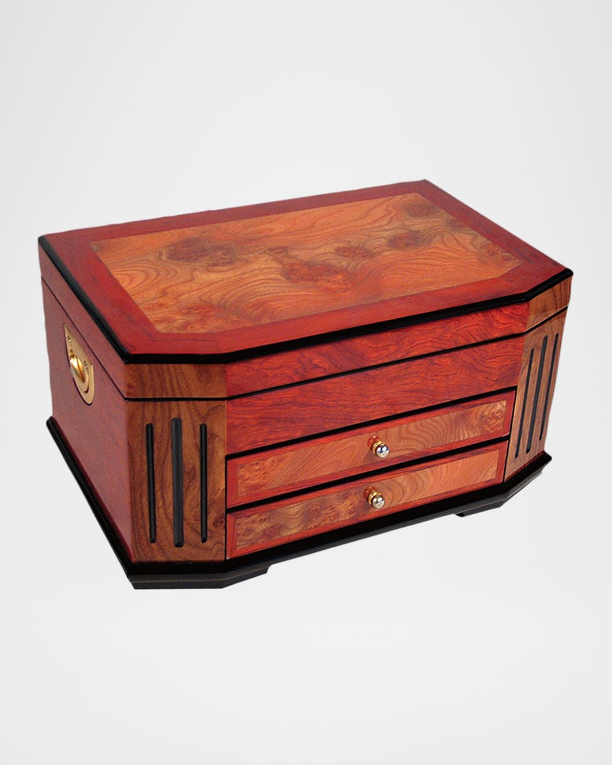Polished Two-Tone Wood Jewelry Box with Handles