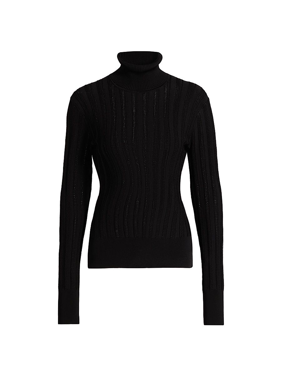 Women's Nancy Pointelle Turtleneck Sweater - Jet - Size Large