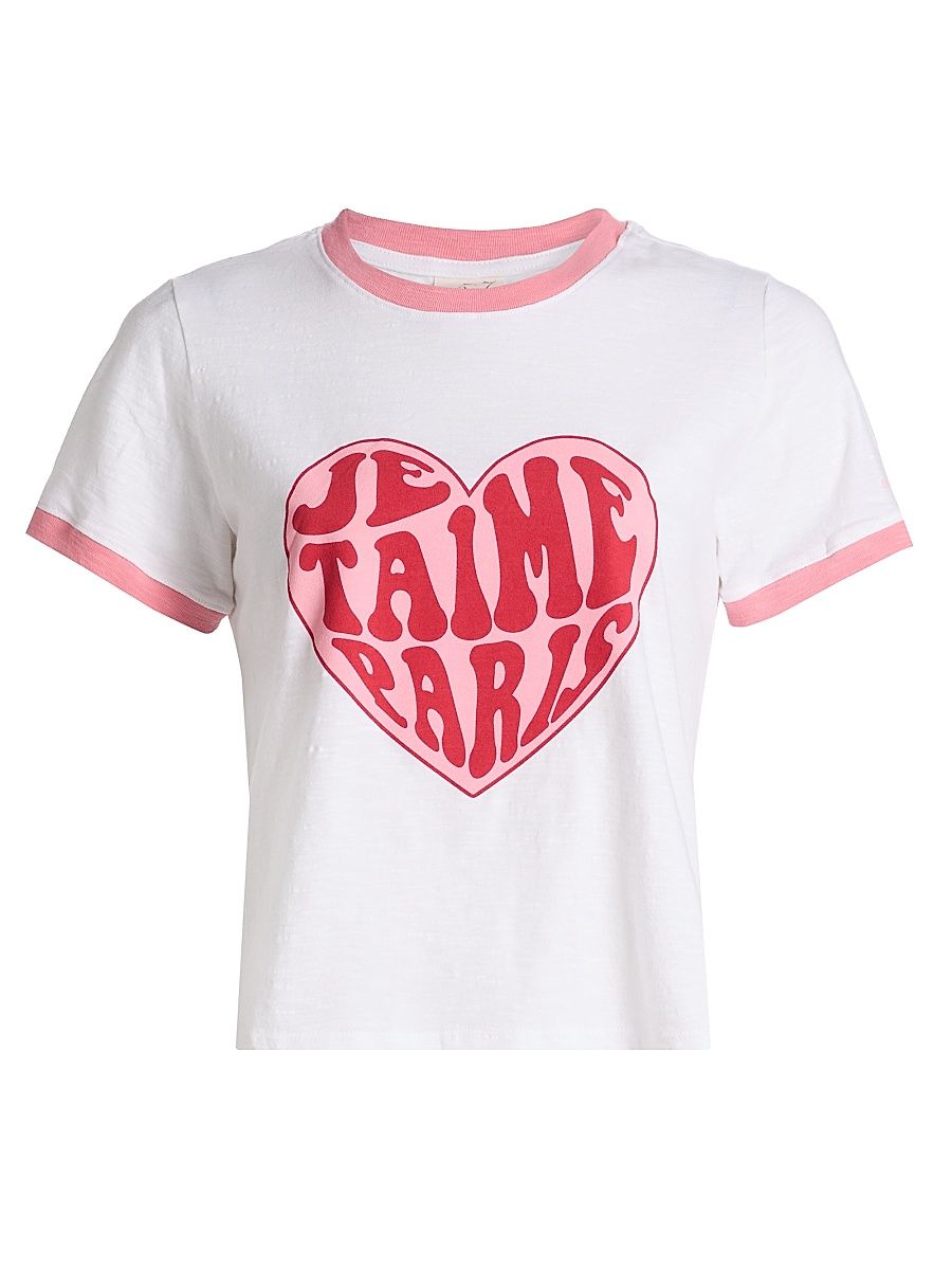 Women's Je Taime Paris Shrunken Ringer T-Shirt - White - Size XL
