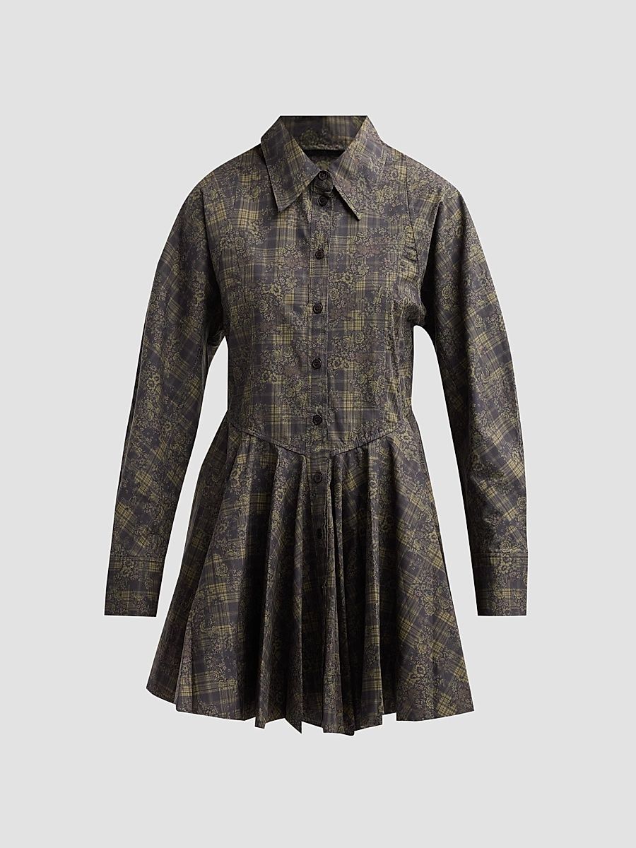 Ganni Women's Printed Stretch-Cotton Peplum Mini Dress - Gothic Olive - Size 0