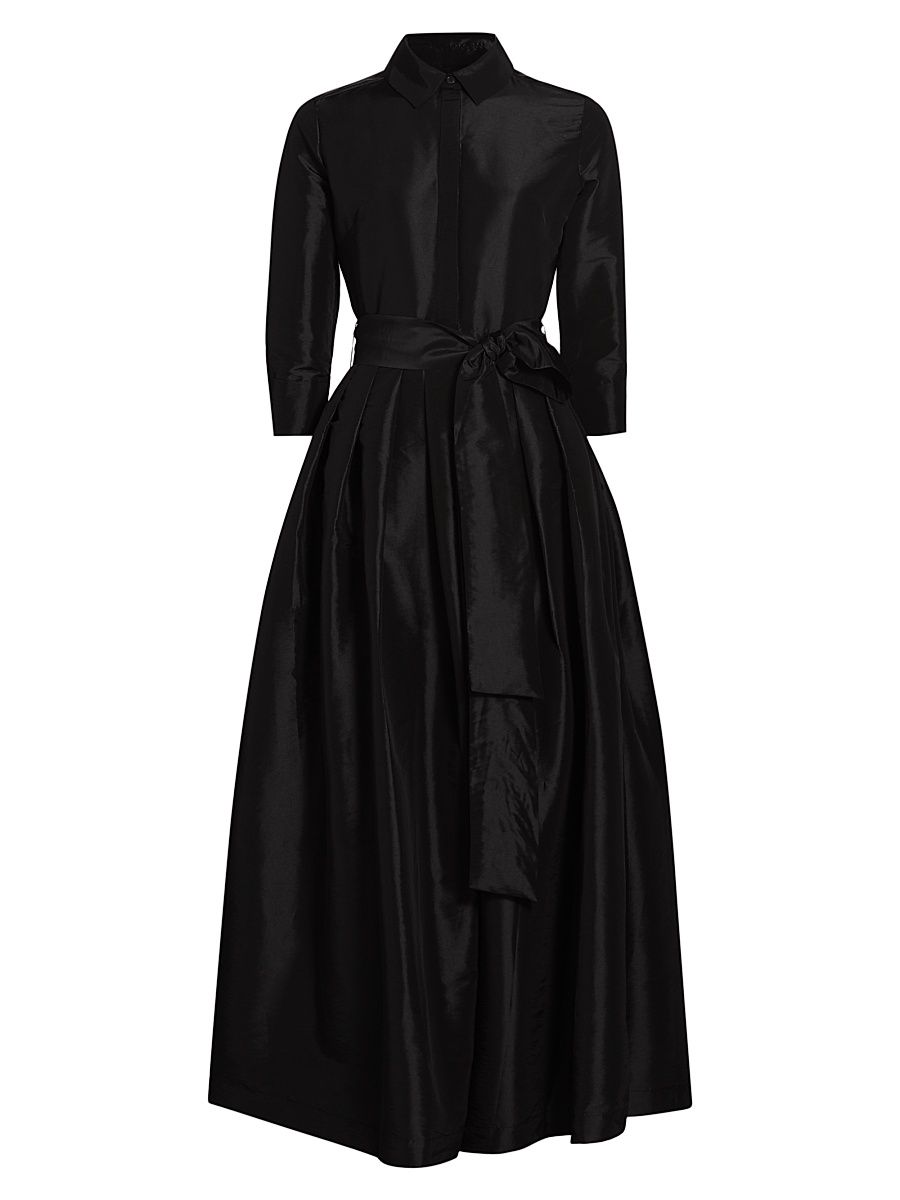 Women's Julip Sateen Belted Shirt Gown - Black - Size 6