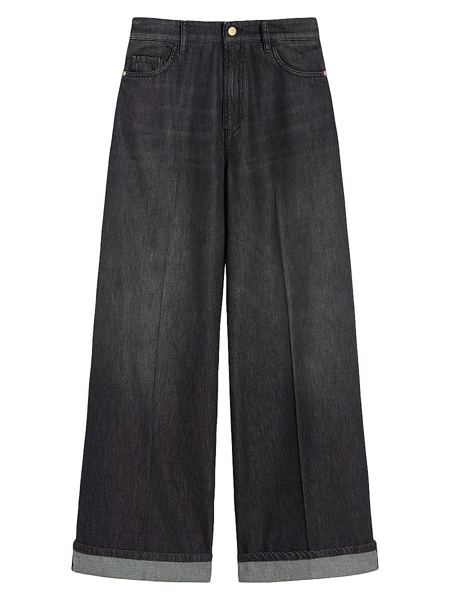Women's Denim Turn Up Jeans - Black - Size 16