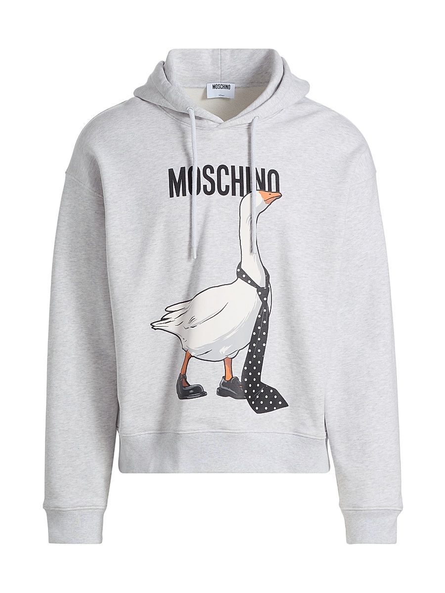 Men's Goose Logo Cotton Hoodie - Grey - Size XXL