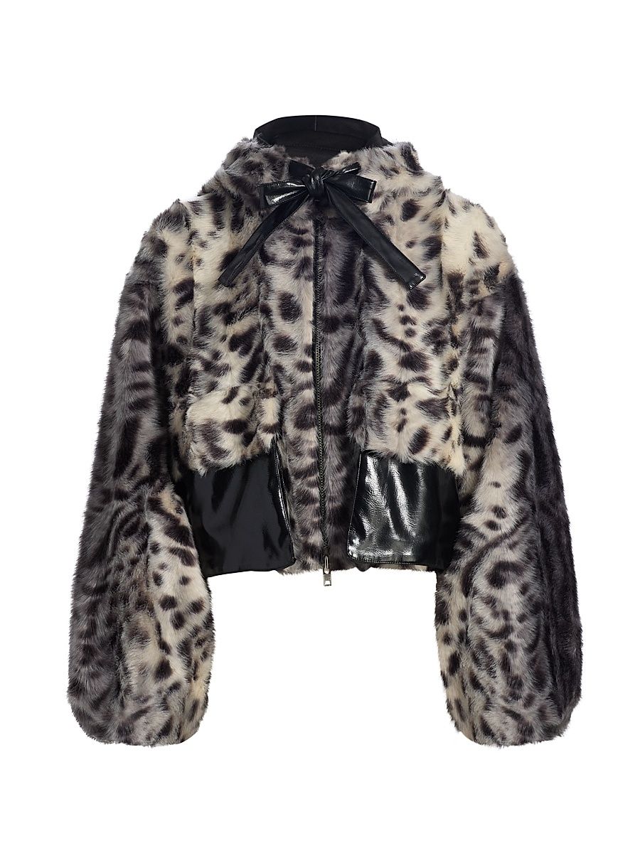 Women's Hesse Leopard-Print Faux-Fur Jacket - Leopard Black And White - Size Large