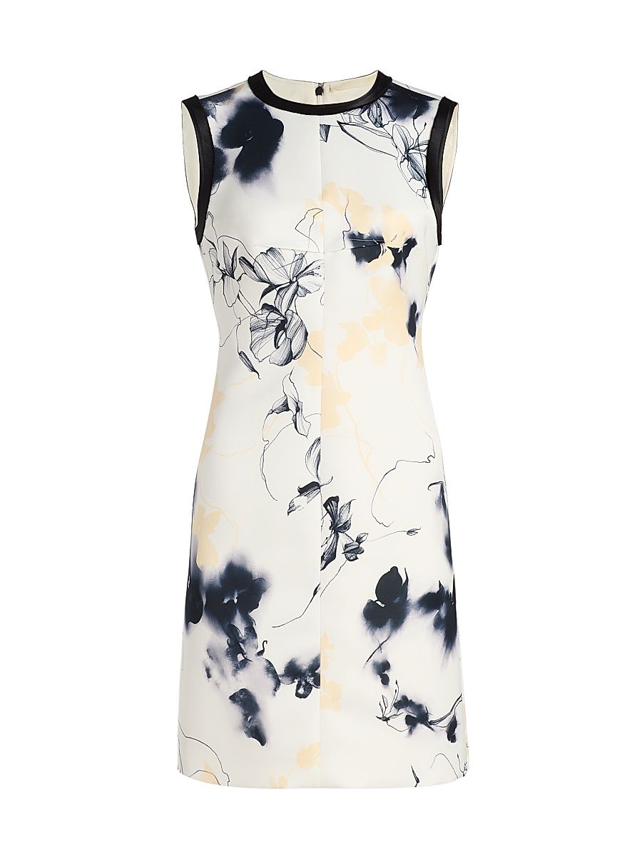Women's Shadow Floral Matte Duchess Satin Minidress - Chalk Navy Multi - Size 12