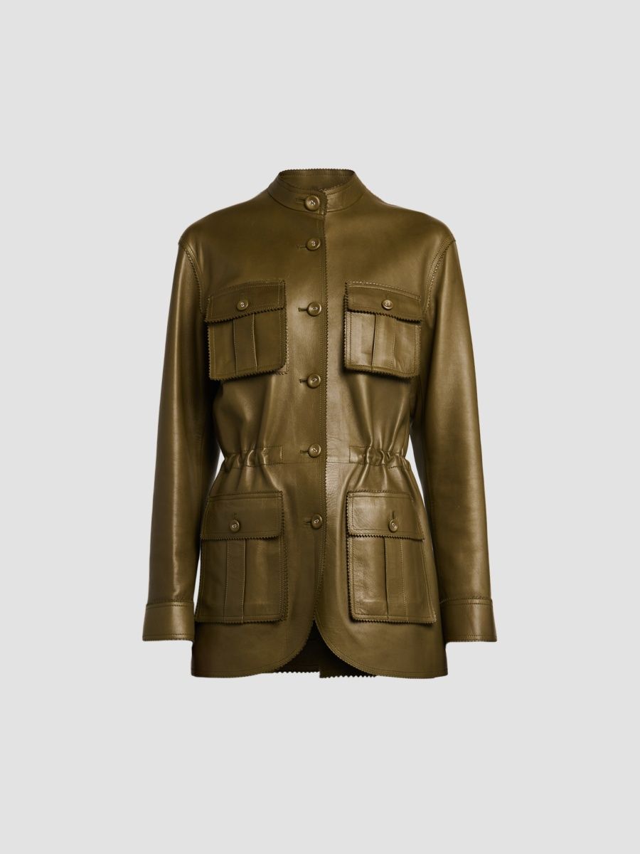 TOM FORD Women's Leather Tailored Safari Jacket - Dark Moss - Size 4