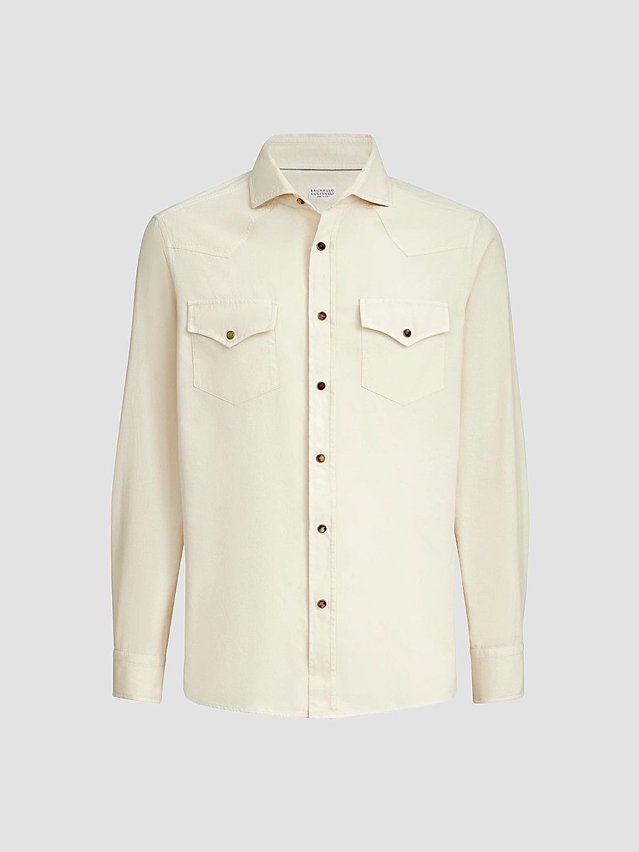 Brunello Cucinelli Men's Garment Dyed Easy Fit Western Shirt - Panama - Size XXXXL