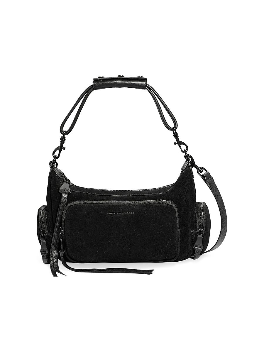 Women's Away We Go Suede Convertible Shoulder Bag - Black Suede