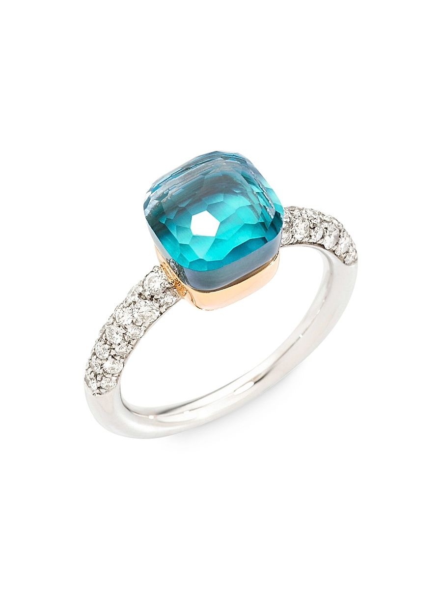 Women's Nudo 18K Two-Tone Gold & Sky Blue Topaz Doublet & Diamond Petite Ring - White Gold - Size 6.75