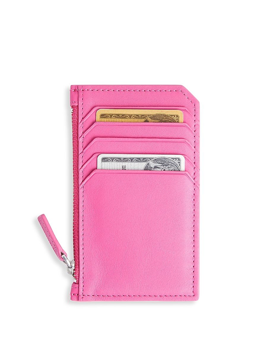 Women's Zip Leather Card Wallet - Bright Pink