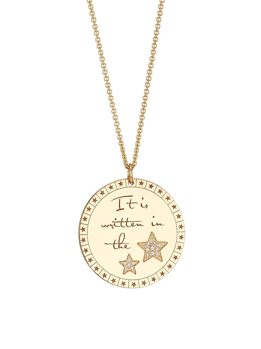Women's Mantra 14K Gold & Diamond Large Mantra Pendant Necklace - Yellow Gold - Size 18