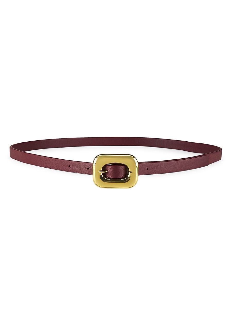 Women's Slim Leather Belt - Burgundy - Size Medium
