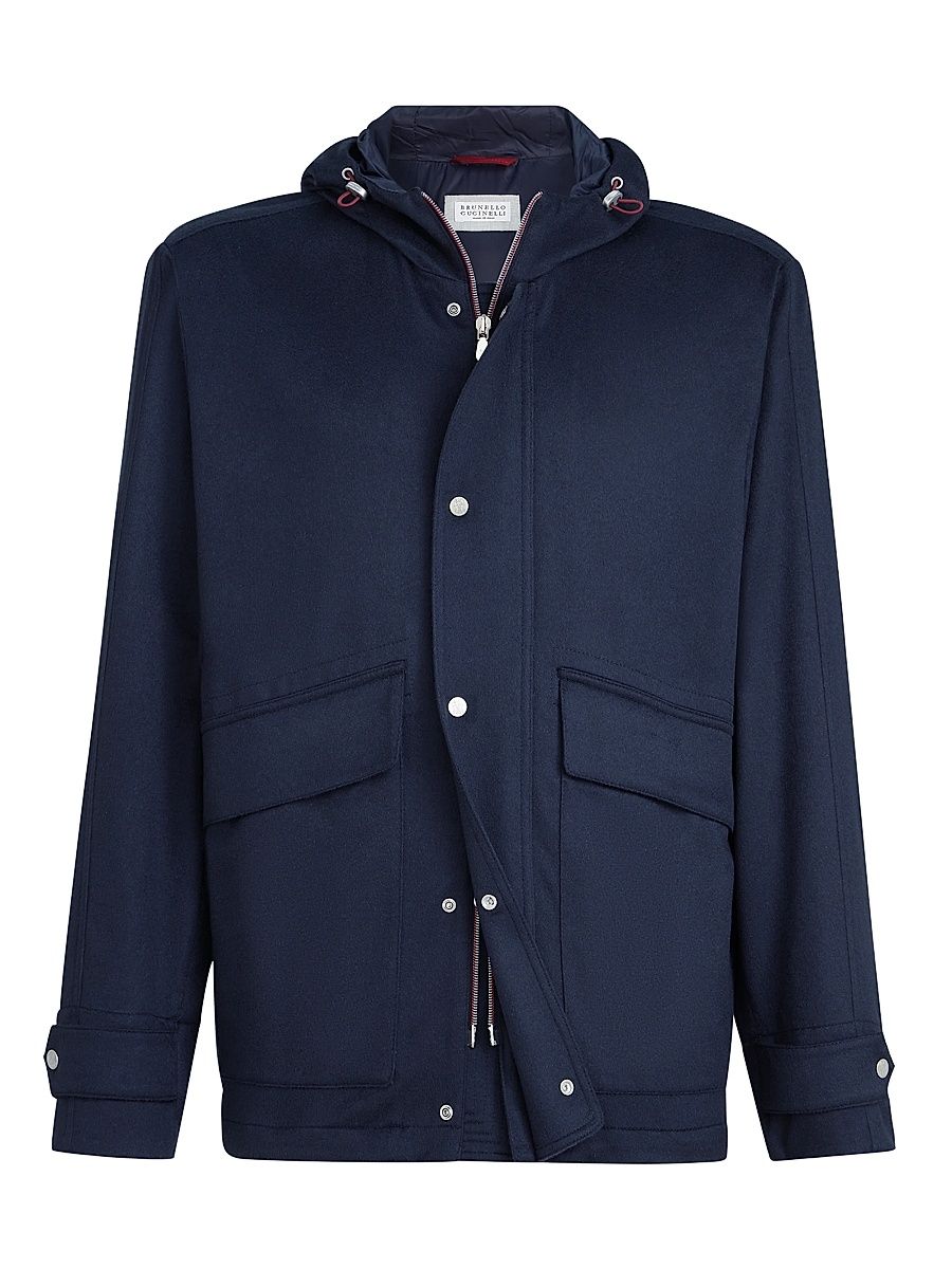 Men's Lightweight Cashmere Flannel Parka - Blue - Size 36