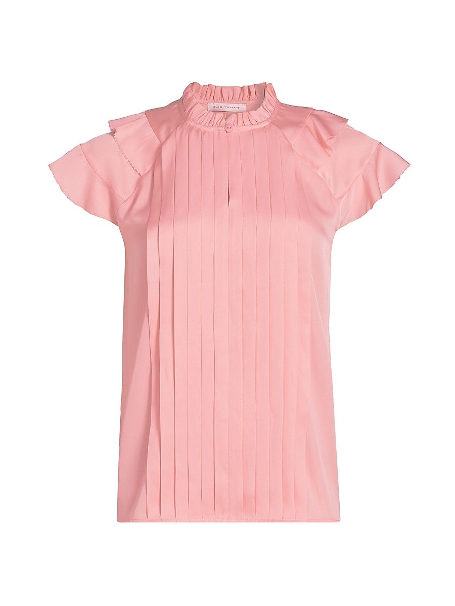 Women's The Zion Pleated Stretch-Silk Blouse - Pink Sky - Size Medium