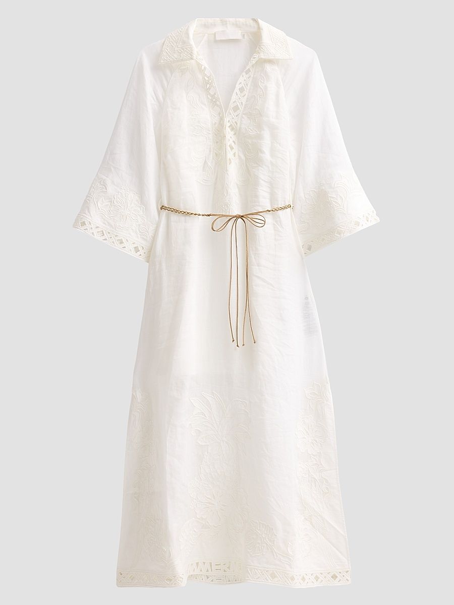Women's Indra Embroidered Belted Midi Dress - Ivory - Size 8