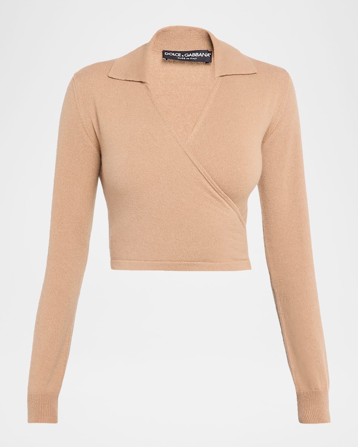 Long-Sleeve Crop Wrap Polo Sweater