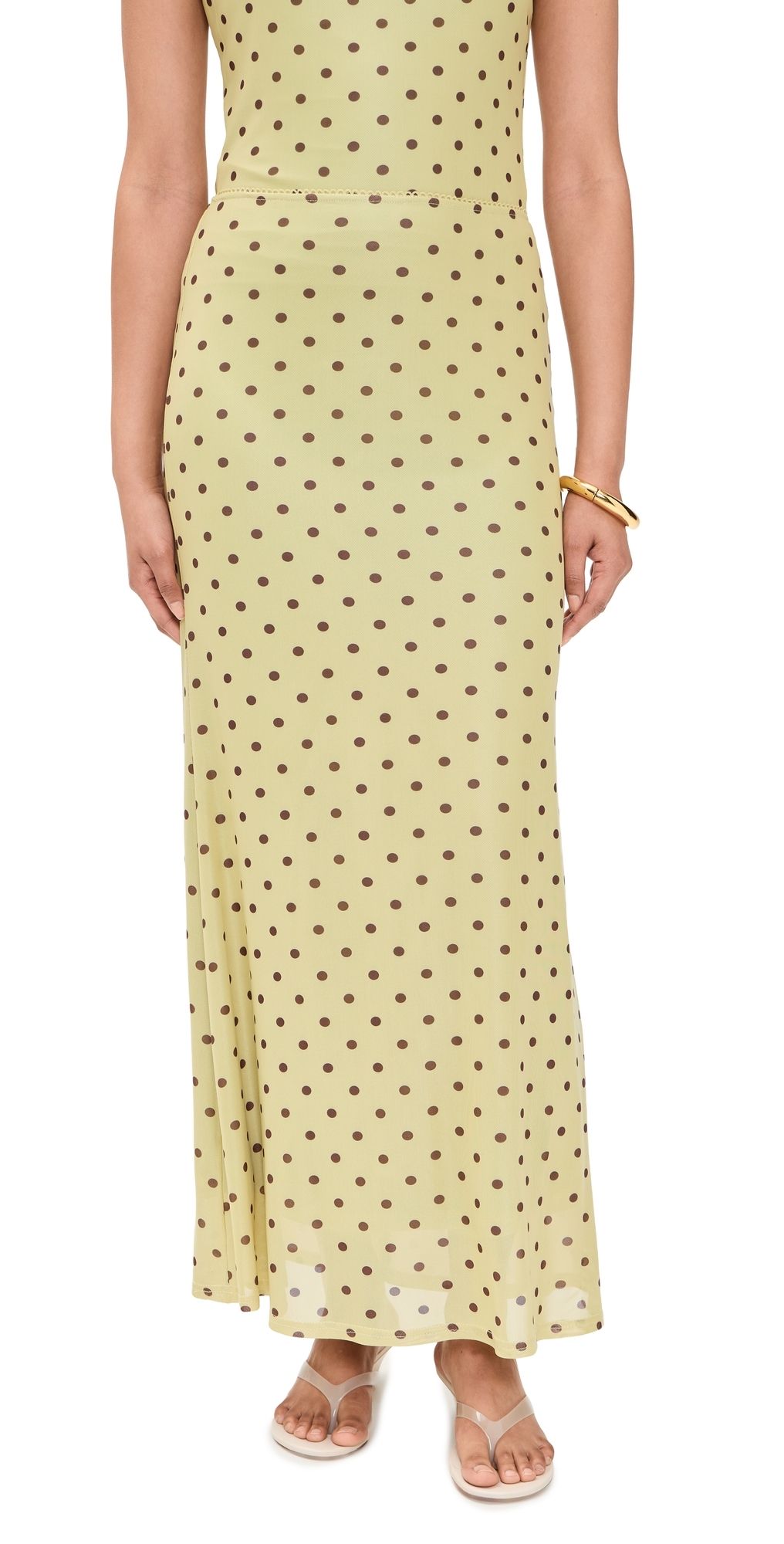 Another Girl Polka Dot Mesh Maxi Skirt Pistachio/Brown L