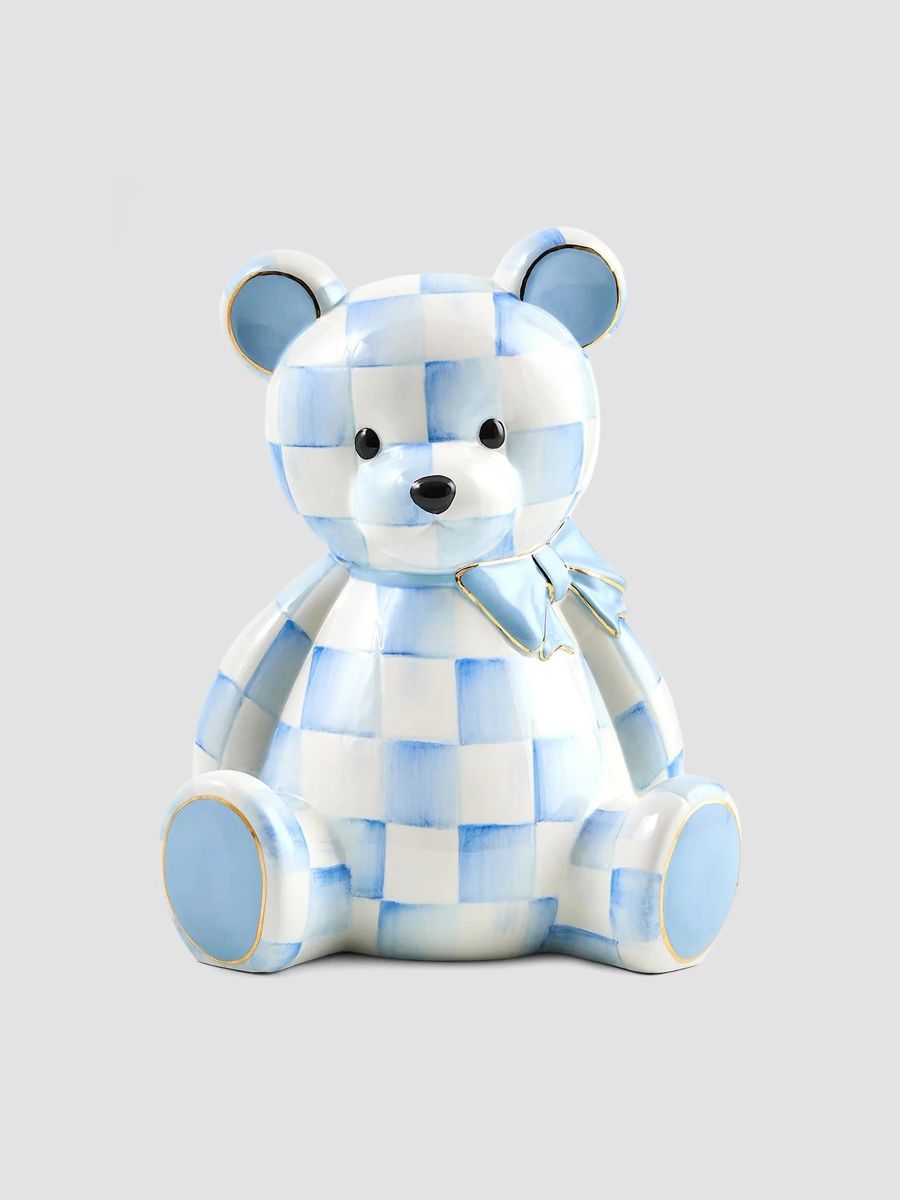 MacKenzie-Childs Sky Check Bear Ceramic Coin Bank