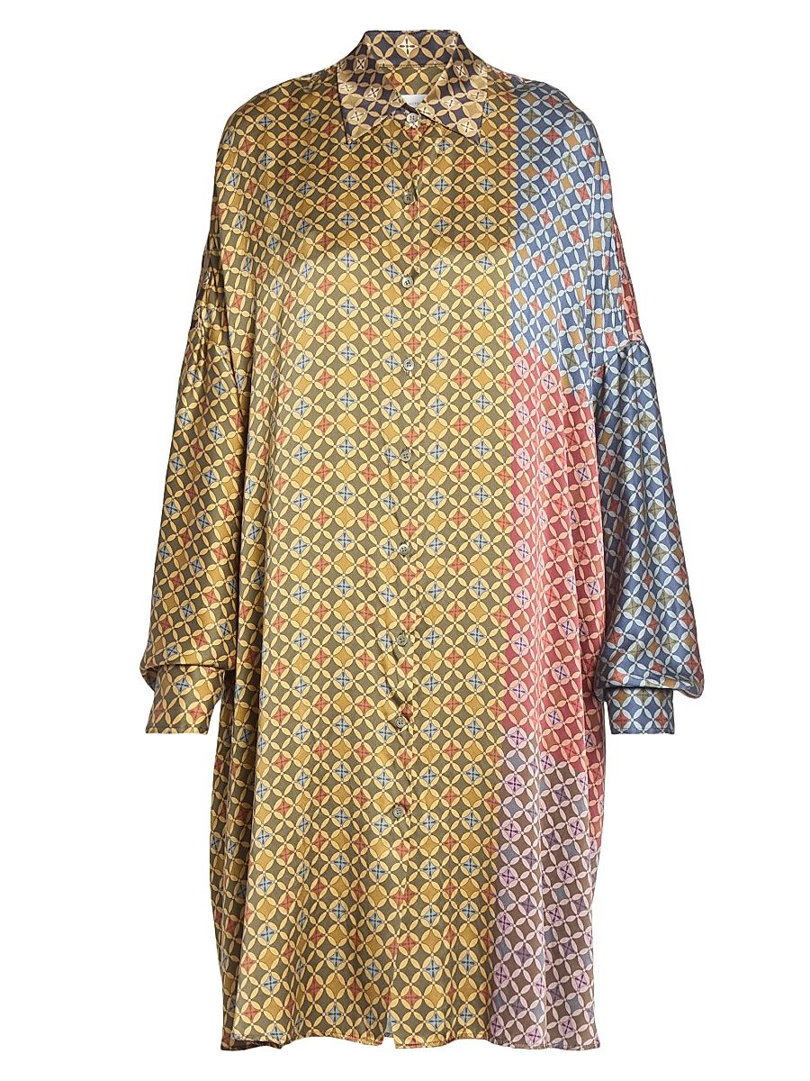 Women's Dasia Tie Print Silk Oversized Shirtdress - Dessina - Size Medium
