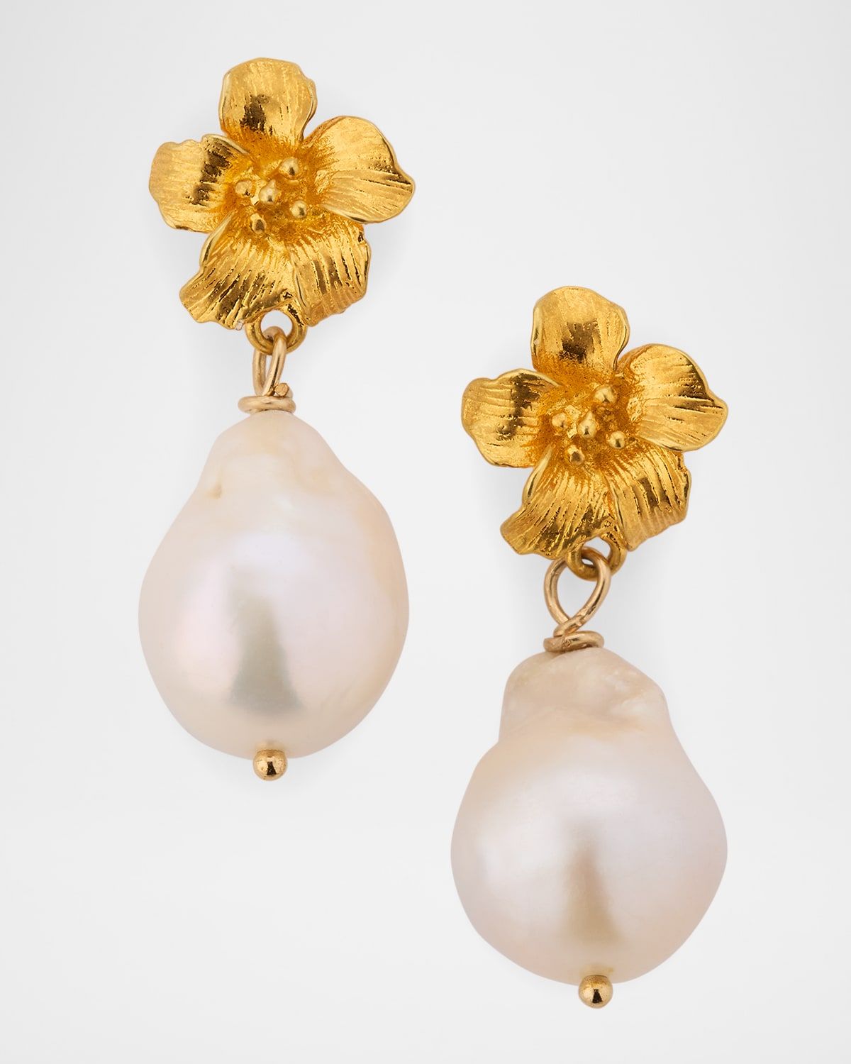 Baroque Pearl Earrings with Vermeil Flower, Limited Edition