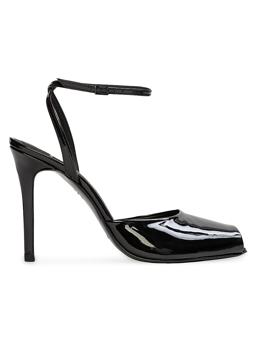 Women's Wren 100MM Peep Toe Sandals - Black Patent Leather - Size 9